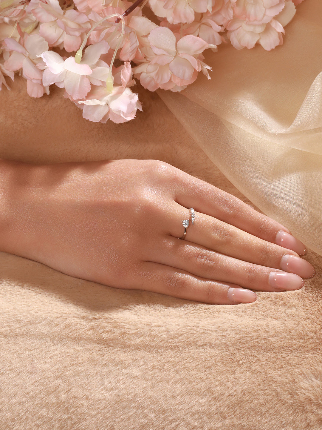 925 Sterling Silver Zircon Studded Statement Adjustable Finger Ring